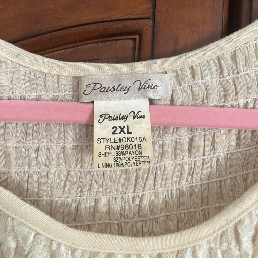 2x cream ruffled slip top